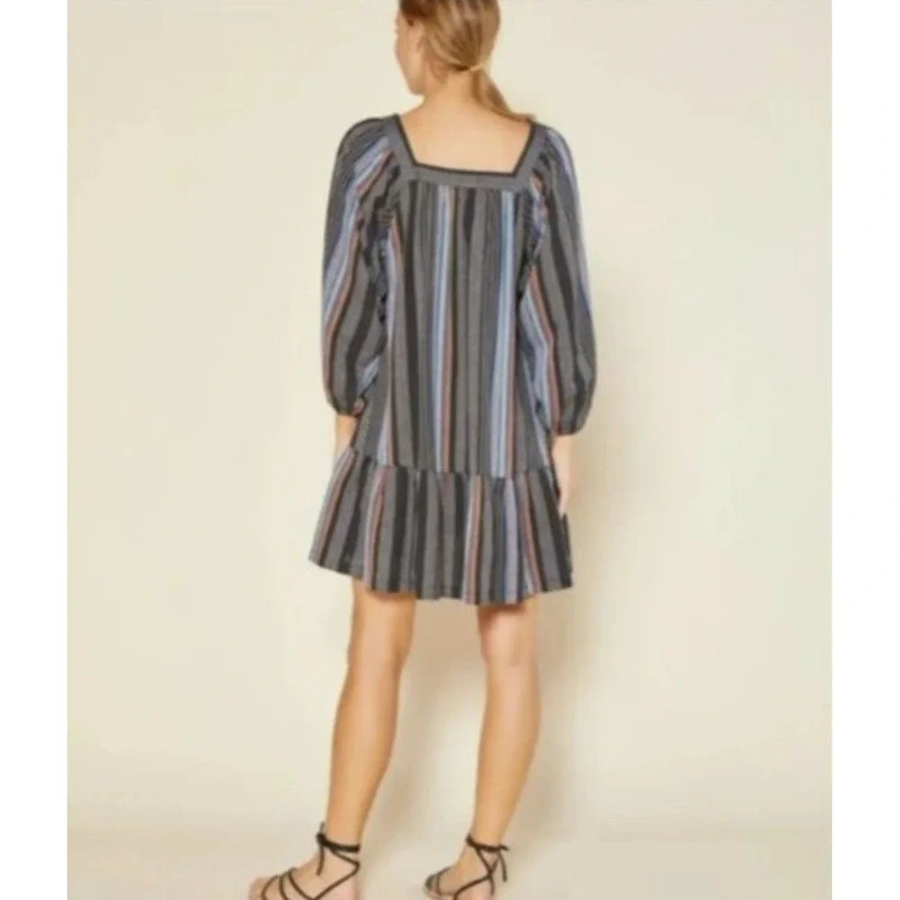Outerknown Miro Mini Dress Striped Boho Organic Cotton Ruffle Swing‎ New XS